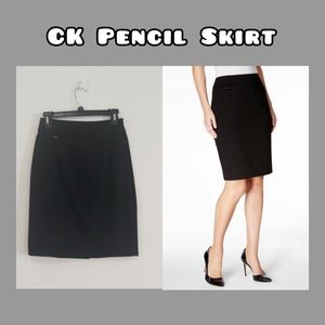 Calvin Klein Black High Waisted Pencil Skirt with Silver Detail